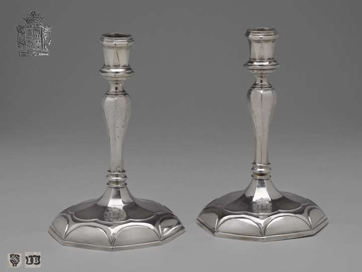 A Pair of Important German Octagonal Silver Candlesticks